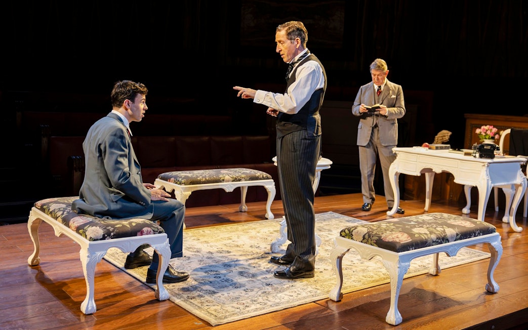 Stage scene from "Witness for the Prosecution" in West End courtroom setting.