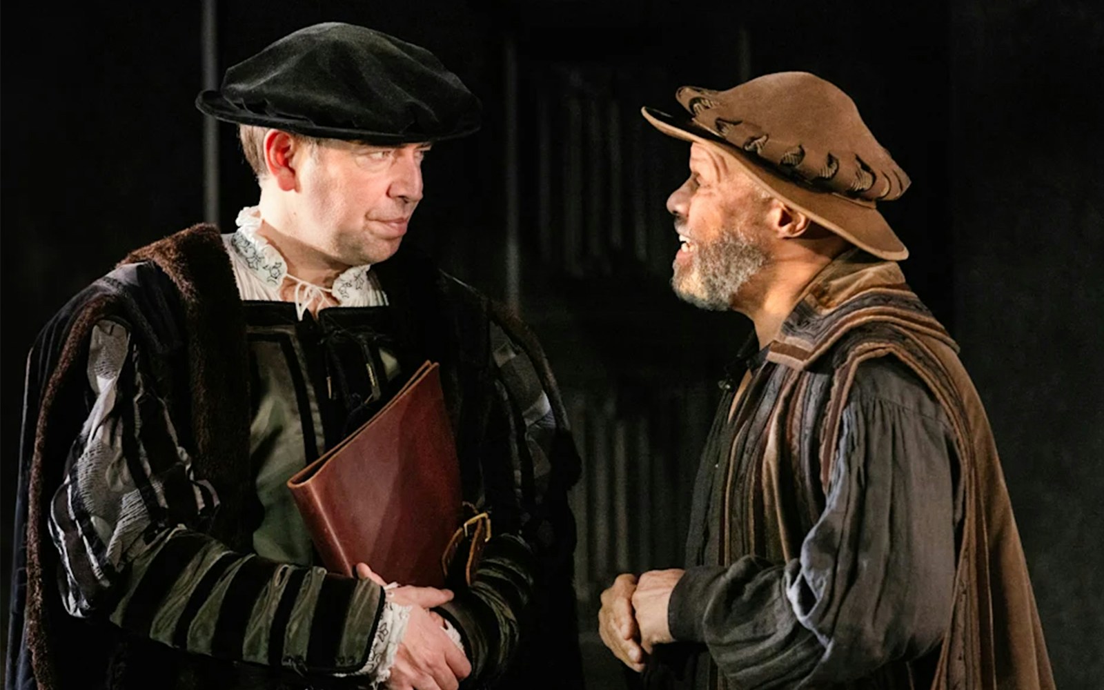 Two actors in period costumes performing a scene from "A Man For All Seasons.