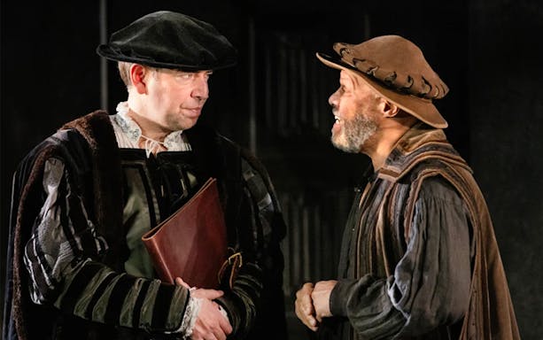 Two actors in period costumes performing a scene from "A Man For All Seasons.