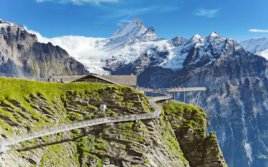 Grindelwald First Cliff Walk with mountain views in Switzerland.