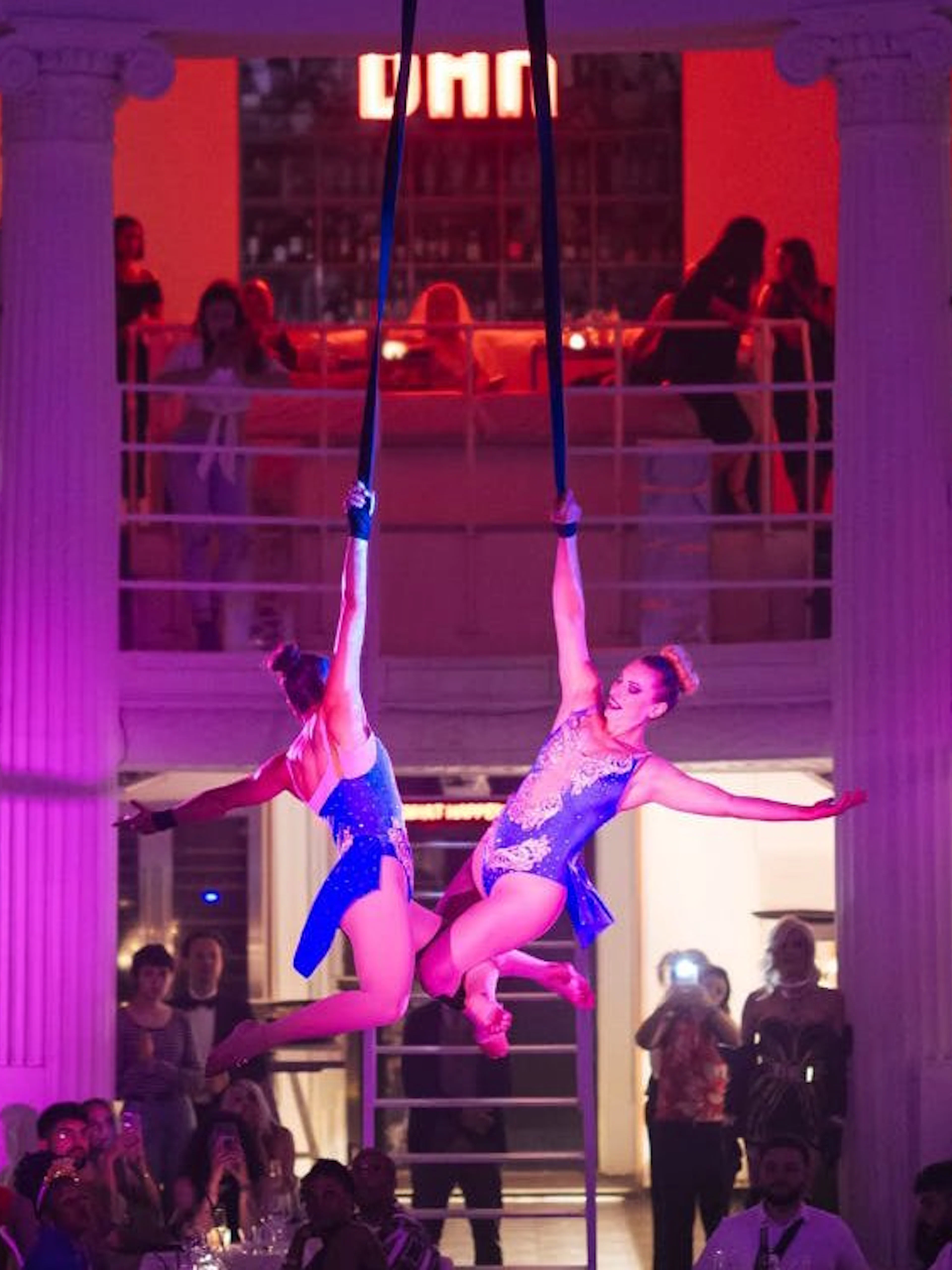 Aerial performers at famous dinner show in Supper Restaurant.