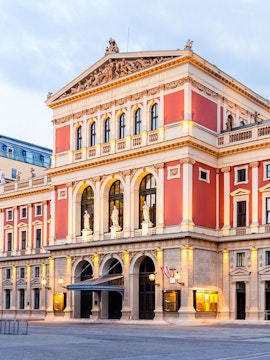 Musikverein Golden Hall exterior in Vienna, Austria, featuring ornate architecture.