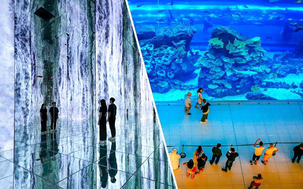 ARTE MUSEUM Dubai immersive exhibit and visitors at Dubai Aquarium & Underwater Zoo.