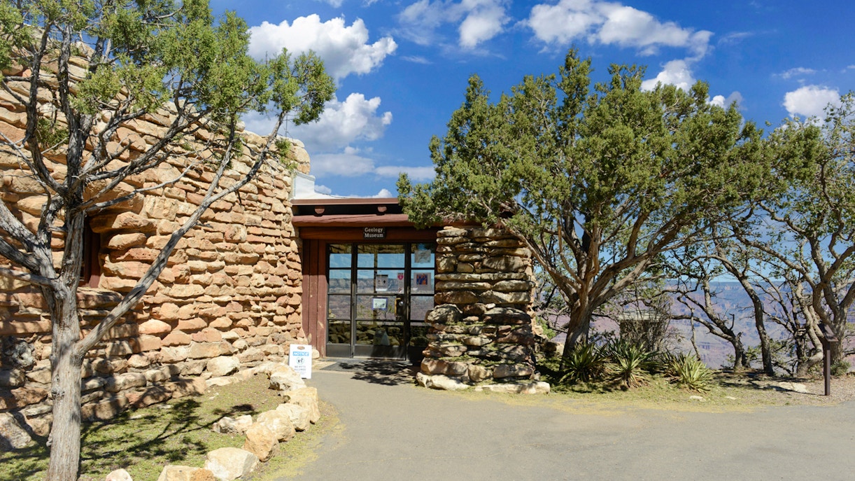 Yavapai Geology Museum interior with geological exhibits, Grand Canyon, Arizona.