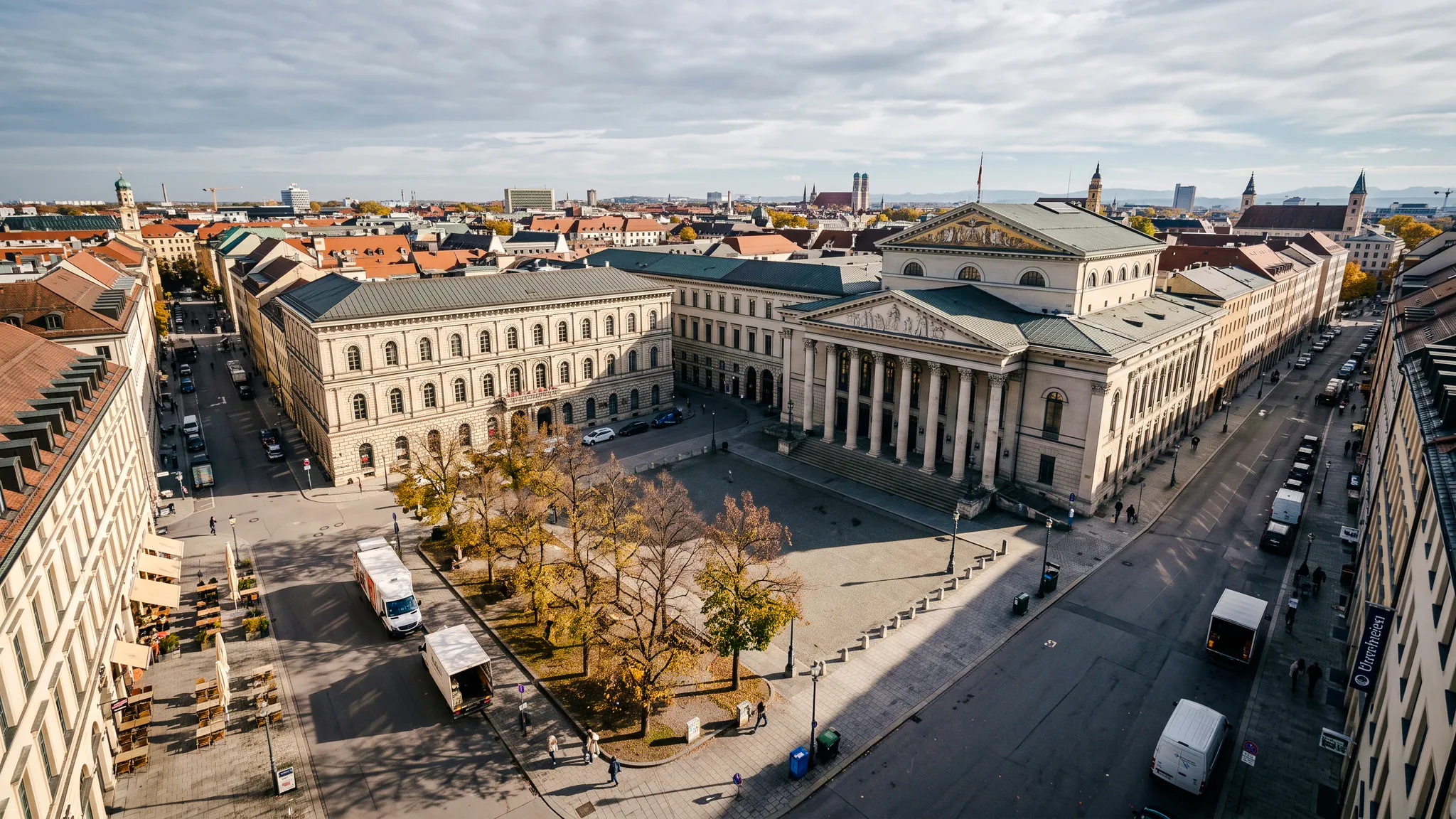 Aerial view of Munich's National Theatre and surrounding historic buildings on the Oktoberfest walking tour.