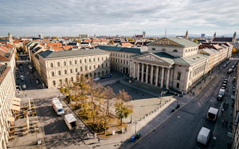 Aerial view of Munich's National Theatre and surrounding historic buildings on the Oktoberfest walking tour.