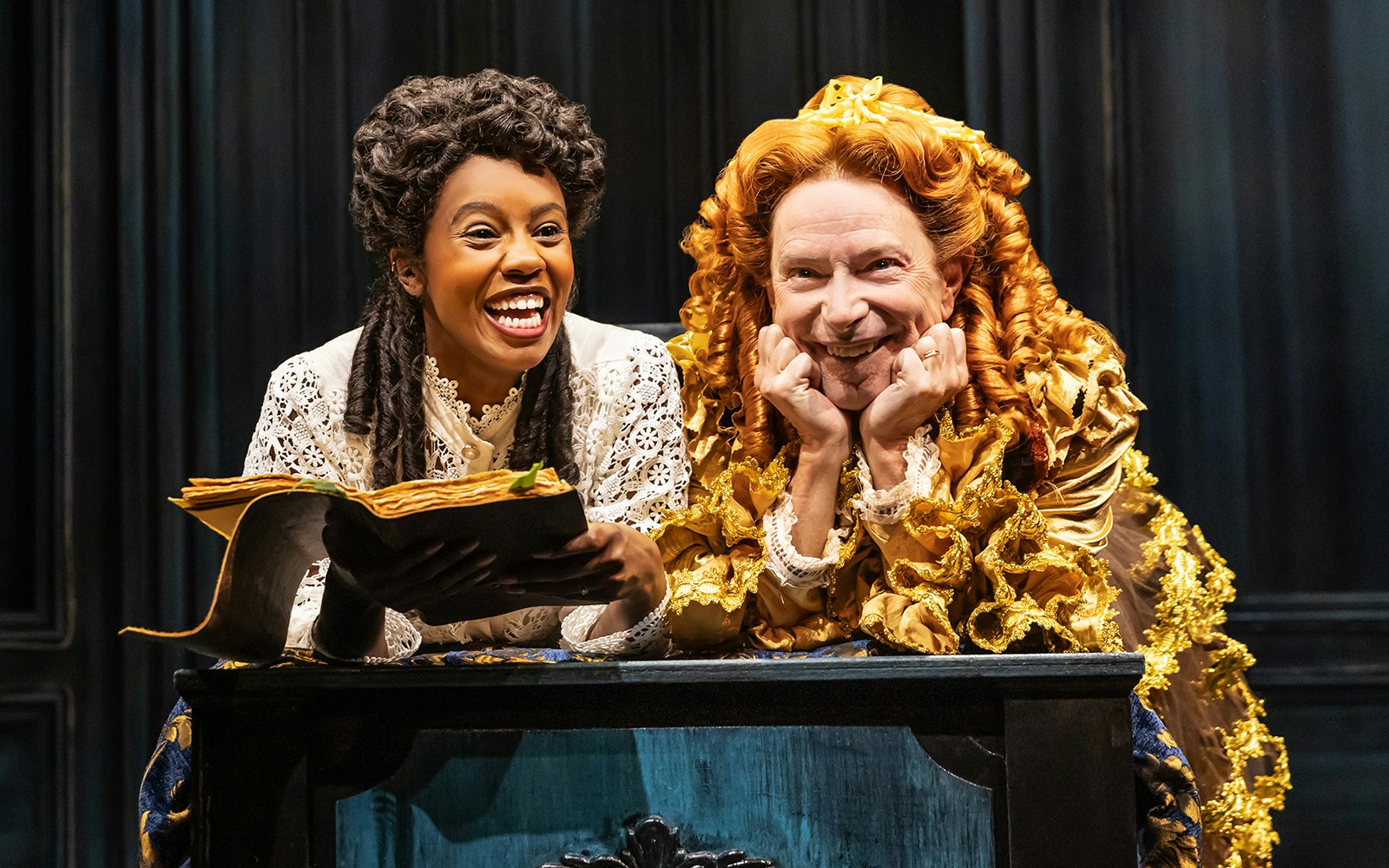Actors in period costumes performing in "Dracula, A Comedy of Terrors" stage play.