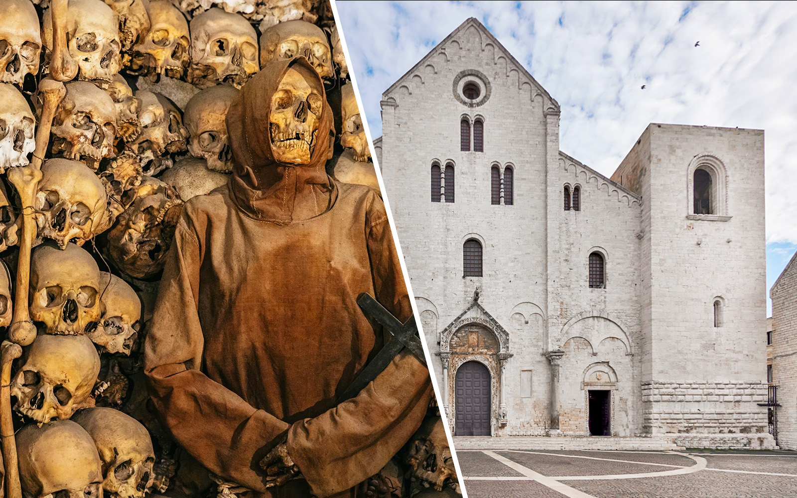 Visitors exploring Roman Catacombs and San Nicola Basilica in Rome, Italy, during a guided combo tour.