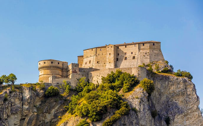 San Leo Fortress on a cliff, Italy, with view of Cagliostro's prison.