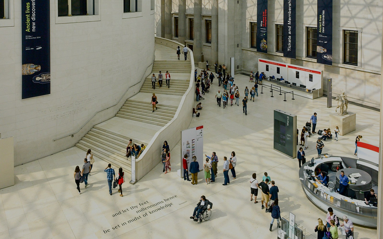 Visitors exploring the Great Court at the British Museum, London.