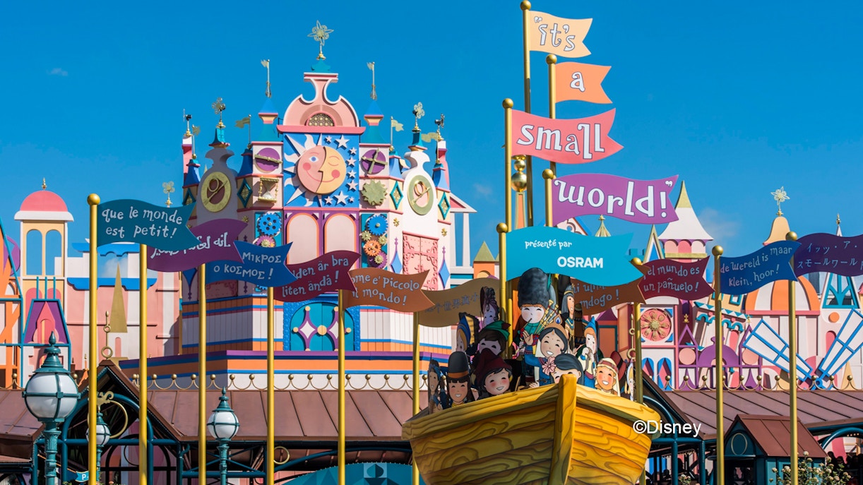 Disneyland Paris It's a Small World ride with colorful international dolls and vibrant scenery.