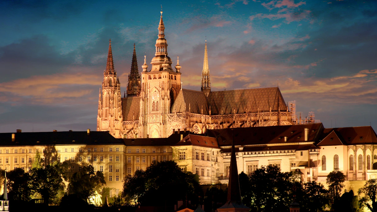 Prague Castle at evening.