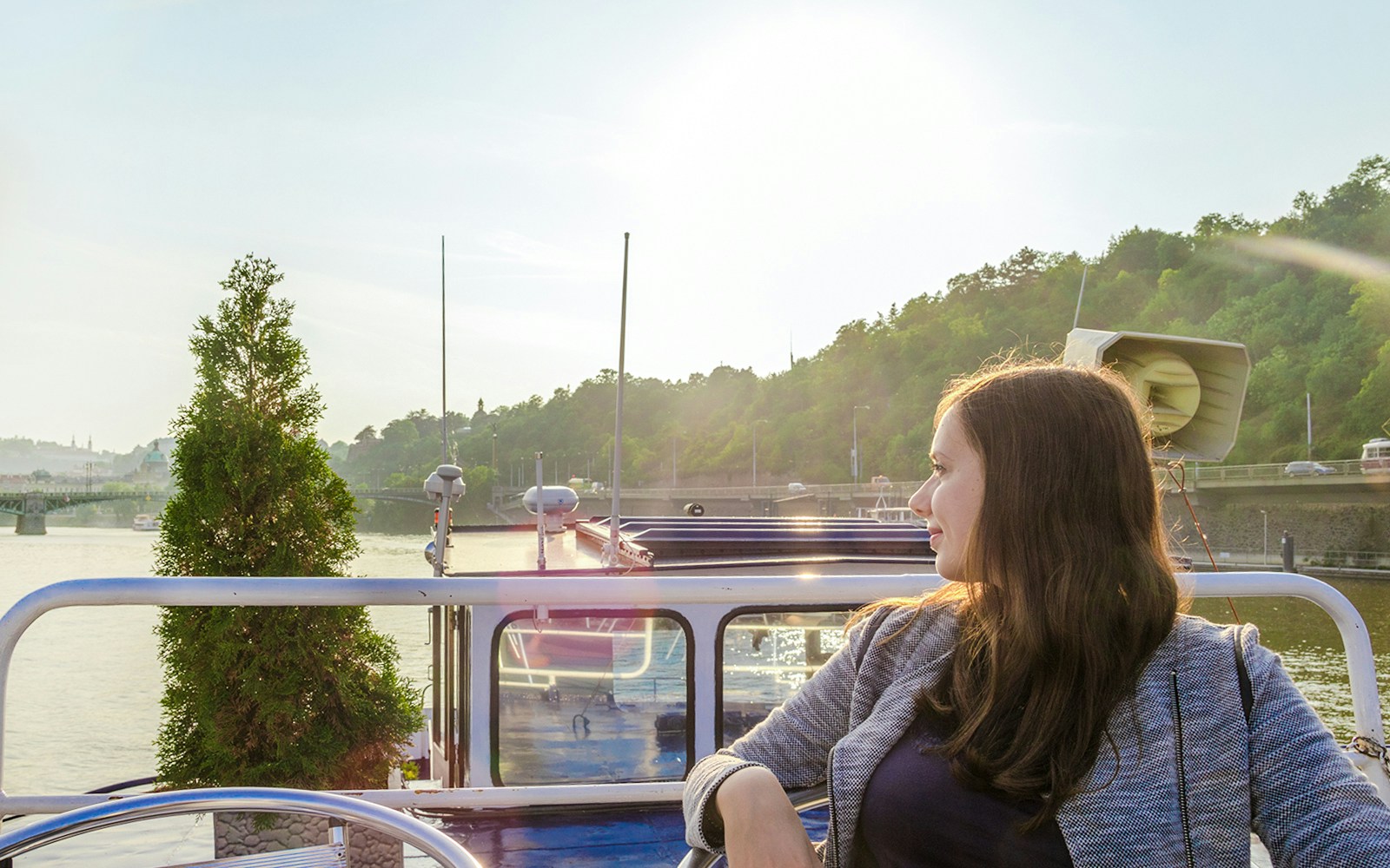 A woman onboard the 1-Hour Panoramic Sightseeing Cruise in Prague