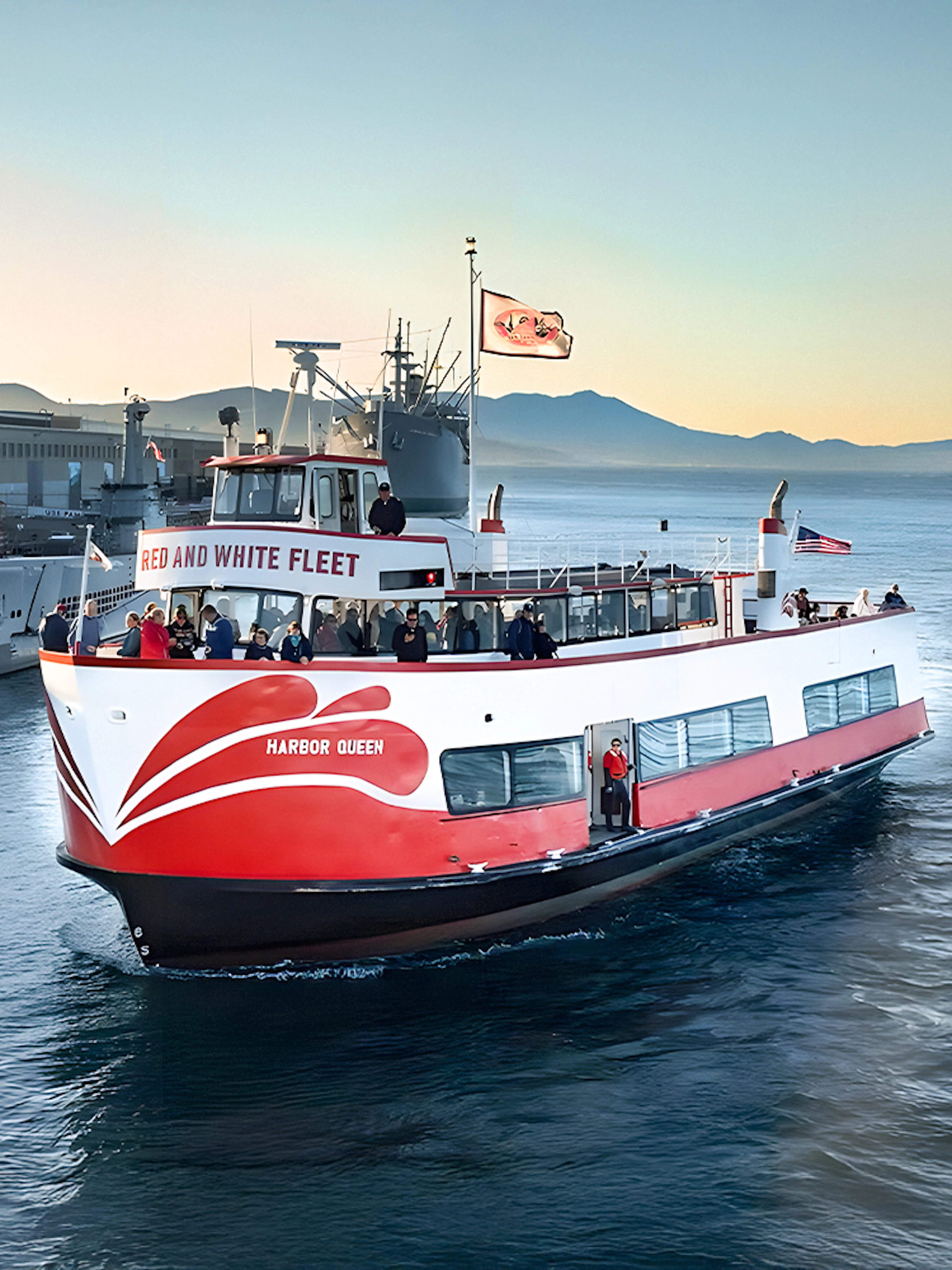 Boat for California Sunset cruise tour departing from the harbor.