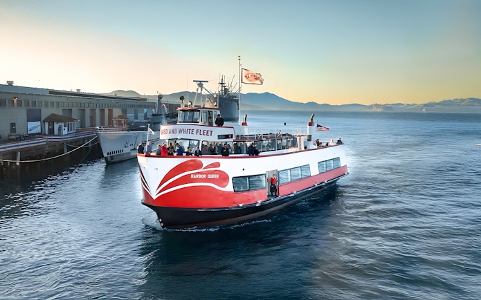 Boat for California Sunset cruise tour departing from the harbor.