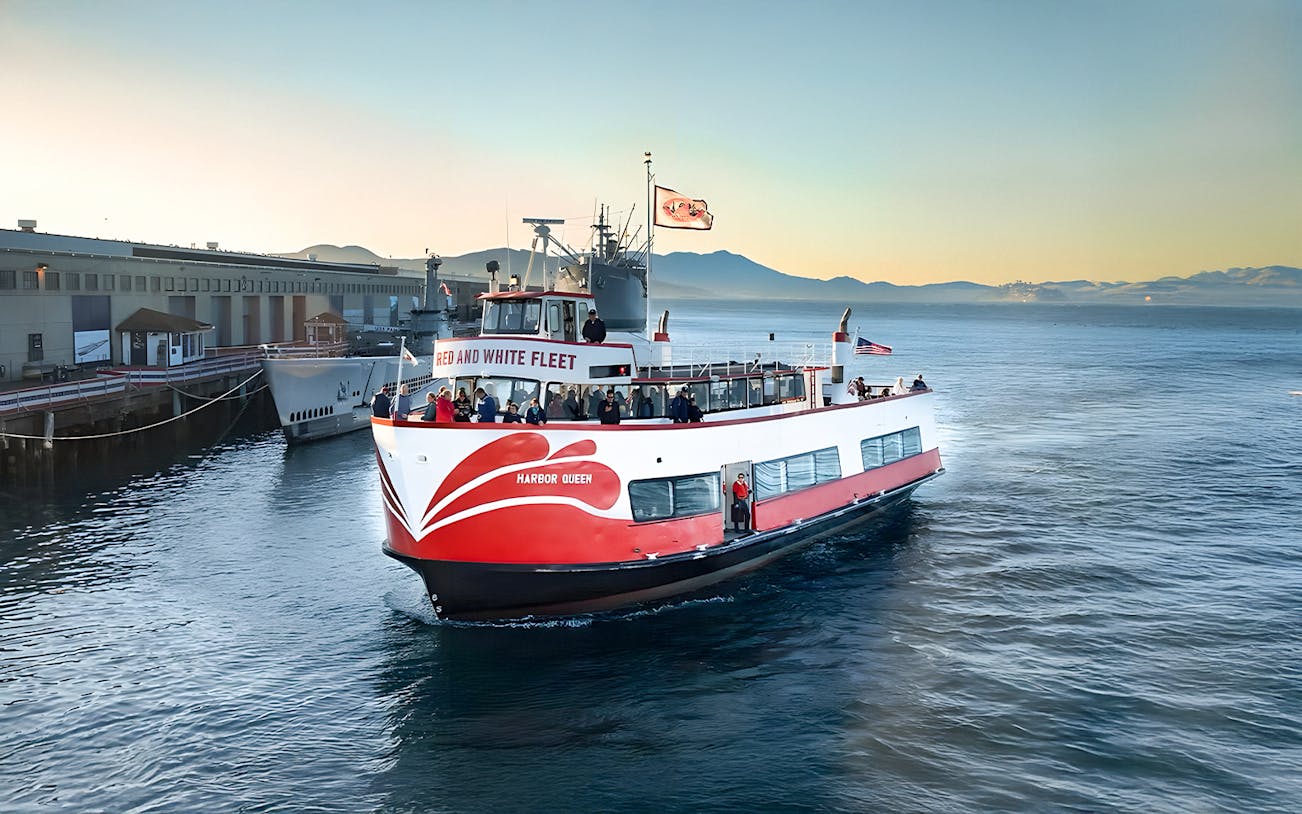 Boat for California Sunset cruise tour departing from the harbor.