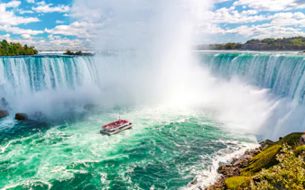Tour boat near Horseshoe Falls at Niagara Falls, Canada.