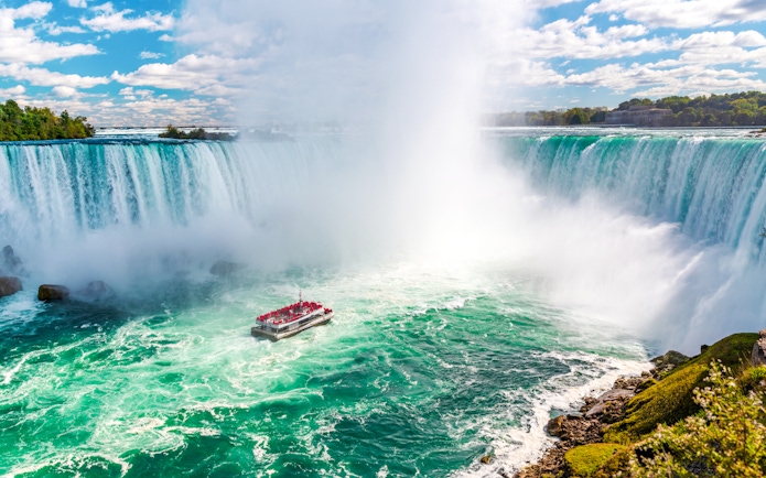 Tour boat near Horseshoe Falls at Niagara Falls, Canada.