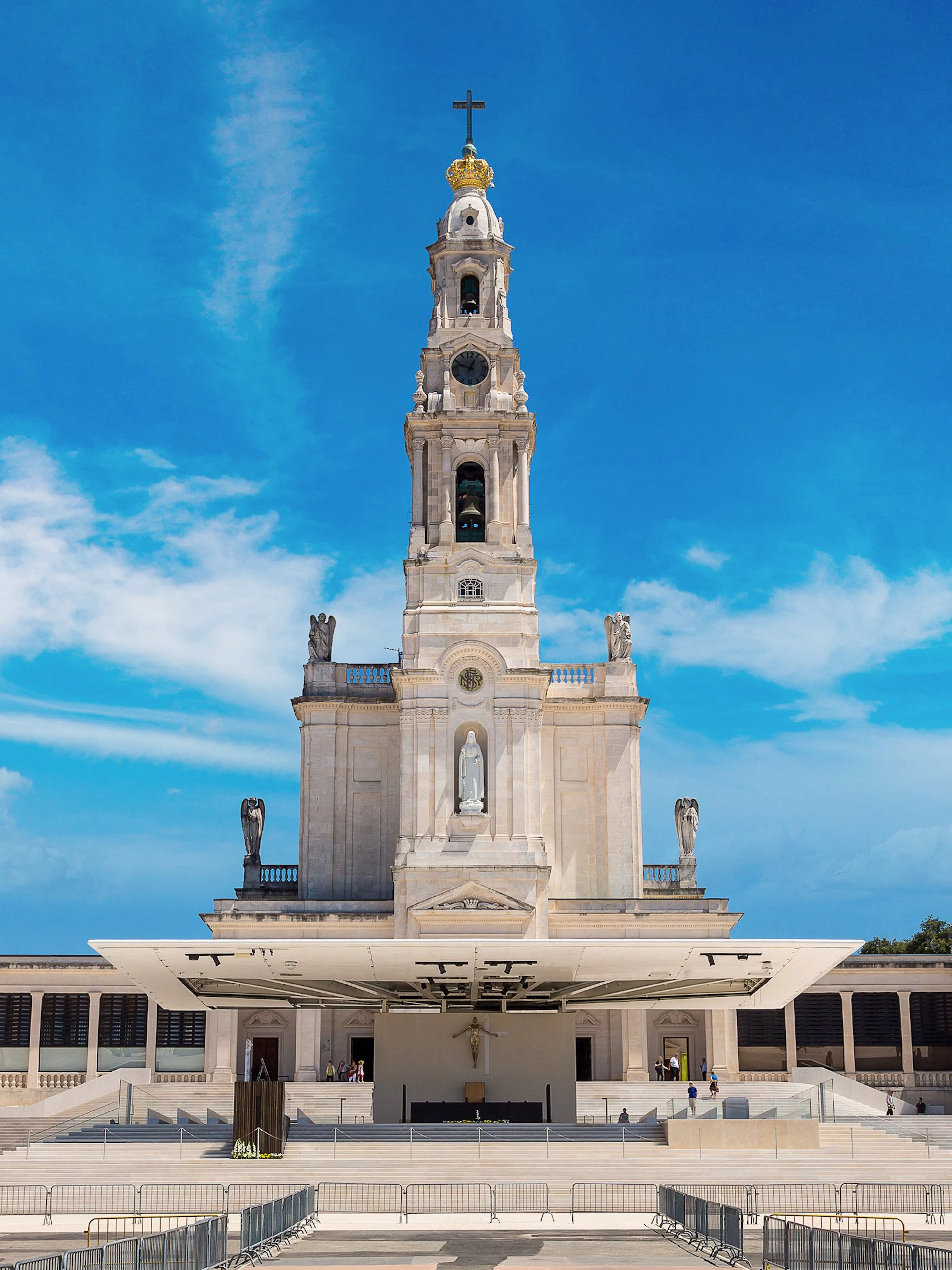 Sanctuary of Our Lady of Fátima with blue sky, Portugal.