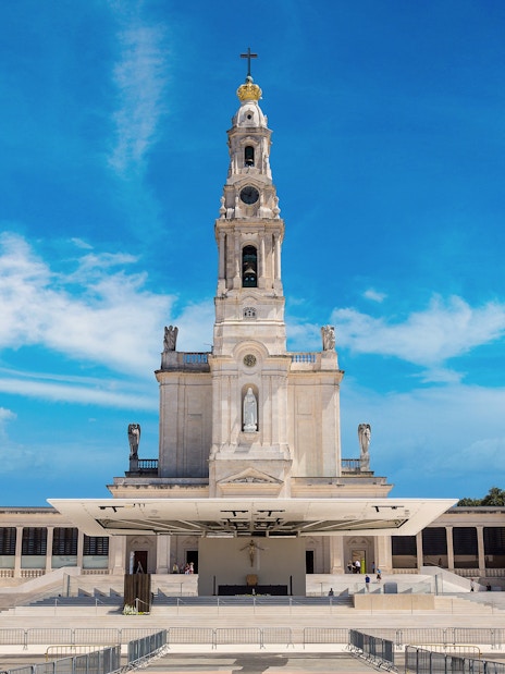 Sanctuary of Our Lady of Fátima with blue sky, Portugal.
