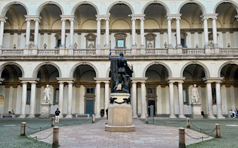 Palazzo Brera courtyard with statue at Pinacoteca di Brera, Milan.