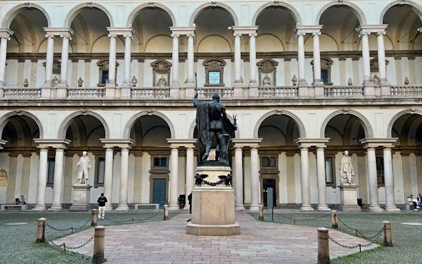 Palazzo Brera courtyard with statue at Pinacoteca di Brera, Milan.