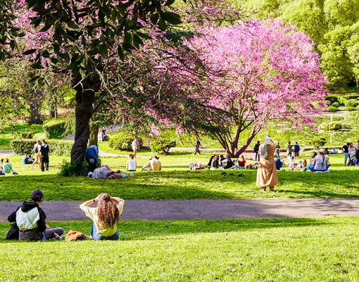 Fontana Rotonda in Villa Borghese gardens, Rome, Italy, during spring.