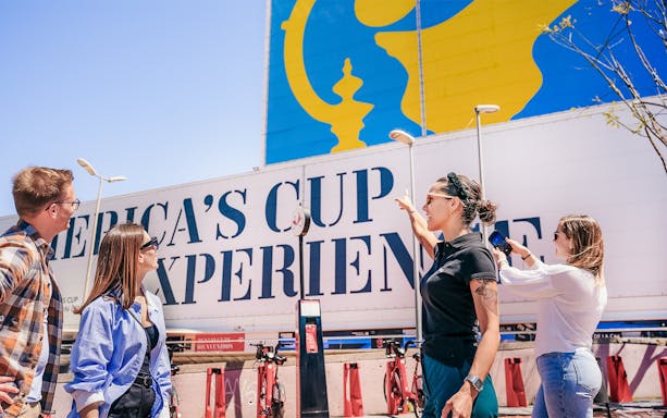 Visitors at America's Cup Sailing Experience in Barcelona.