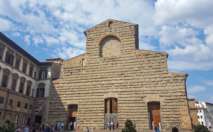 Facade of San Lorenzo Basilica on Medici’s Mile, Florence, Italy.