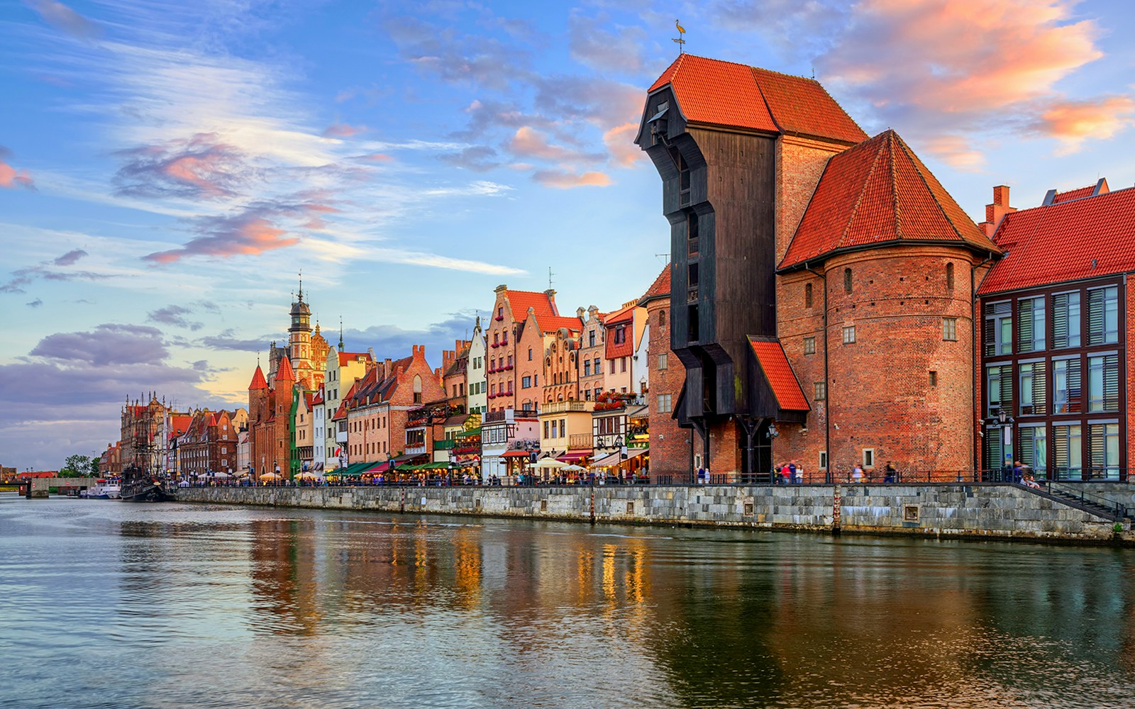 Gdansk's Crane and gothic old town at sunset, Poland.