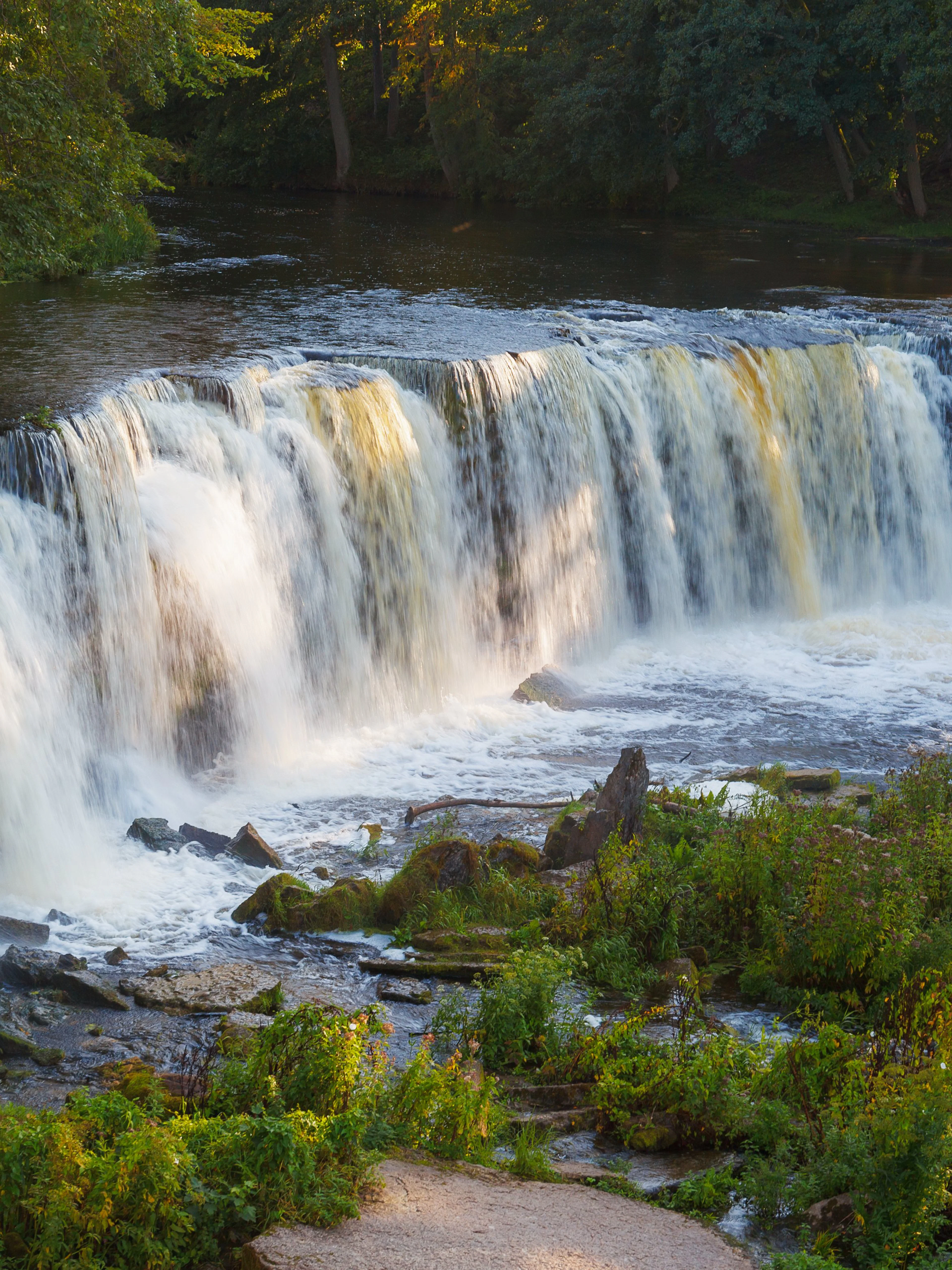 Keila Joa waterfall in summer, Estonia, surrounded by lush greenery.