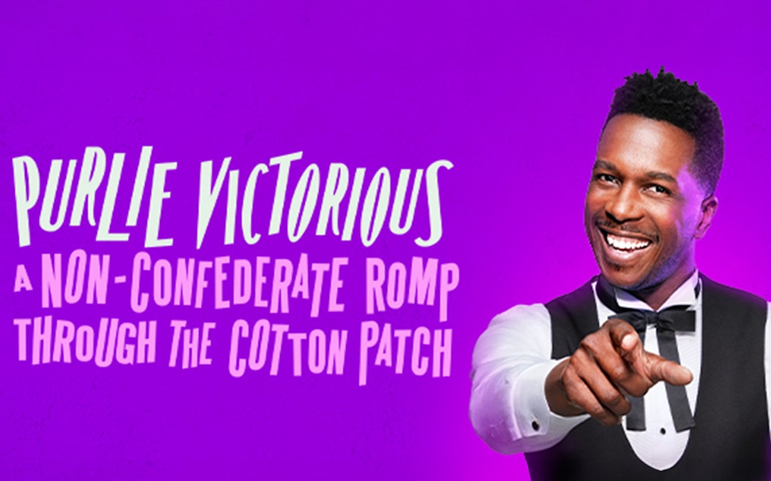 Purlie Victorious: A Non-Confederate Romp promotional image with smiling man pointing