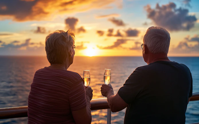 Couple enjoying sunset with champagne on Kaula Kai sail, Oahu.