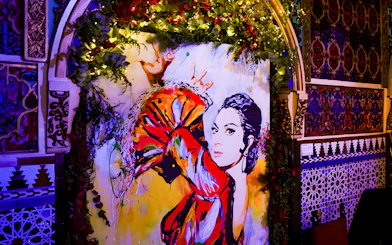 Colorful flamenco dancer mural inside Torres Bermejas, Madrid.