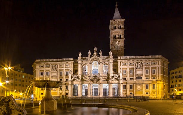 Basilica di Santa Maria Maggiore illuminated at night, Rome, Italy.