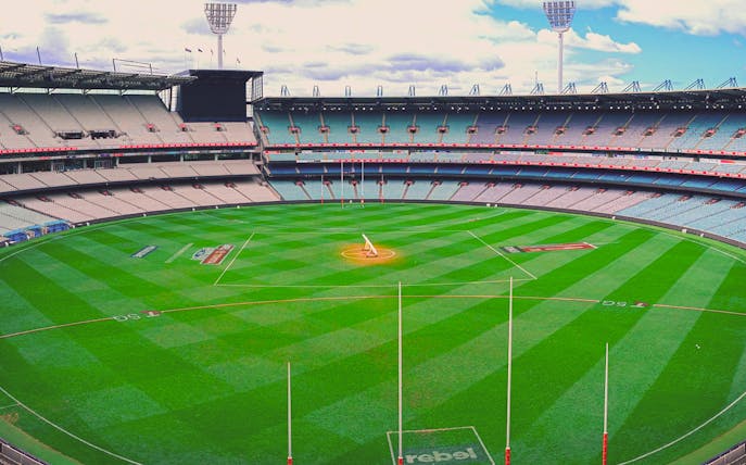 Melbourne Cricket Ground empty before Australian Rules Football game.