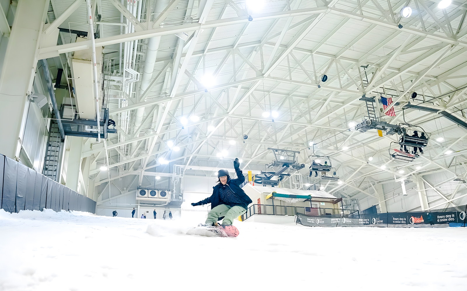 Indoor snowboarding at American Dream's Big Snow, New Jersey.