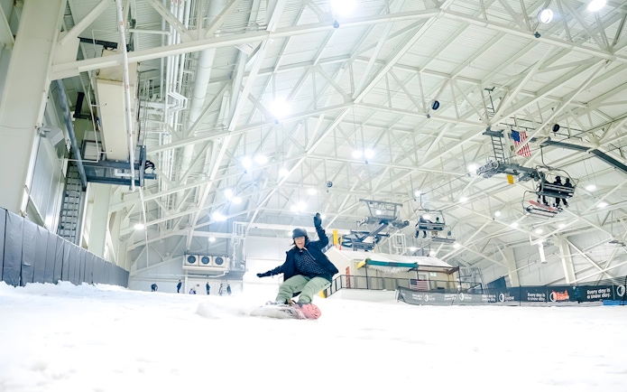 Indoor snowboarding at American Dream's Big Snow, New Jersey.
