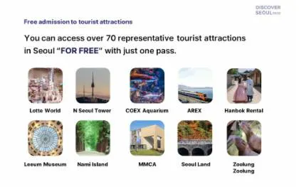 Discover Seoul Pass attractions including N Seoul Tower, COEX Aquarium, and Lotte World.