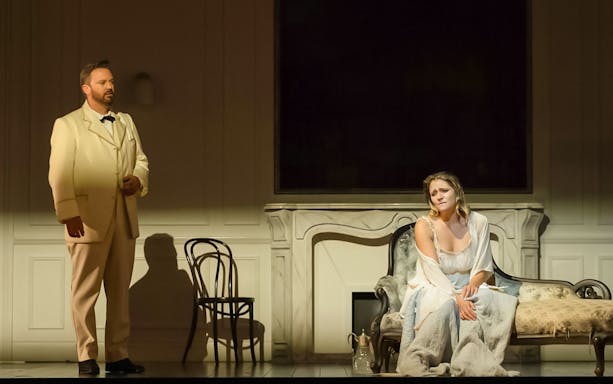 Opera performers on stage during La Traviata at Sydney Opera House.