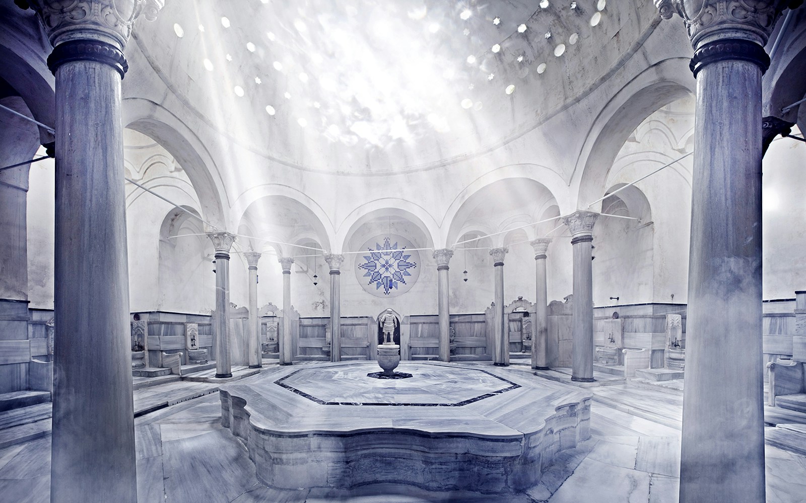 Cagaloglu Hammam interior with traditional marble basin in Istanbul.