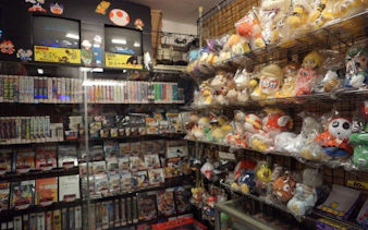 Anime merchandise and video games displayed in an Akihabara shop, Tokyo.