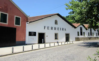 Ferreira Port Wine Cellar exterior in Porto, Portugal.