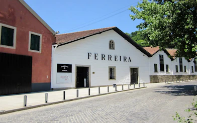Ferreira Port Wine Cellar exterior in Porto, Portugal.