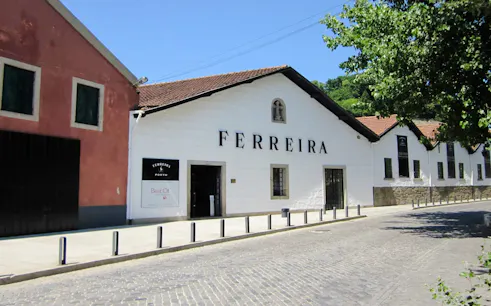 Ferreira Port Wine Cellar exterior in Porto, Portugal.