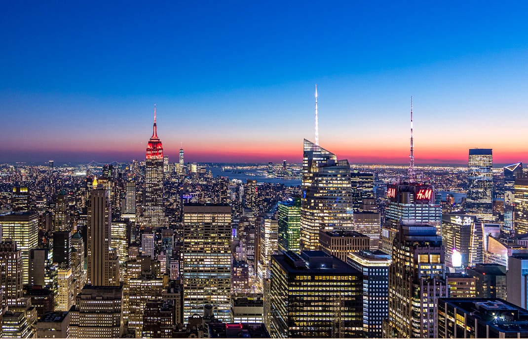 Summit One Vanderbilt view of New York City skyline with iconic skyscrapers and Central Park.