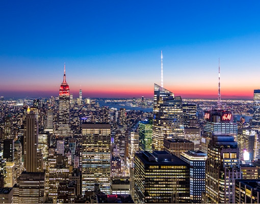 Summit One Vanderbilt view of New York City skyline with iconic skyscrapers and Central Park.