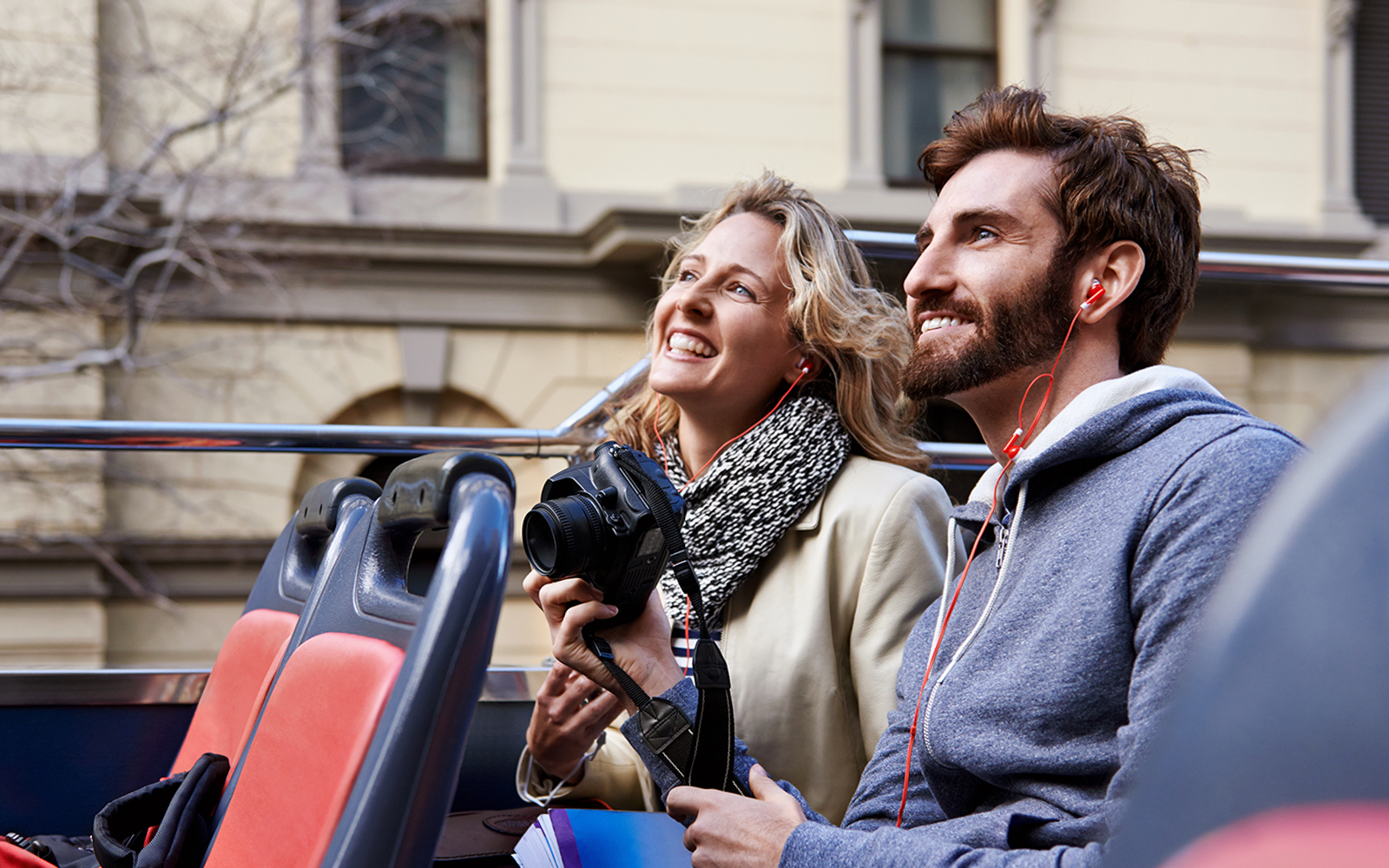 Tourist on hop on hop off bus tour, Cape Town