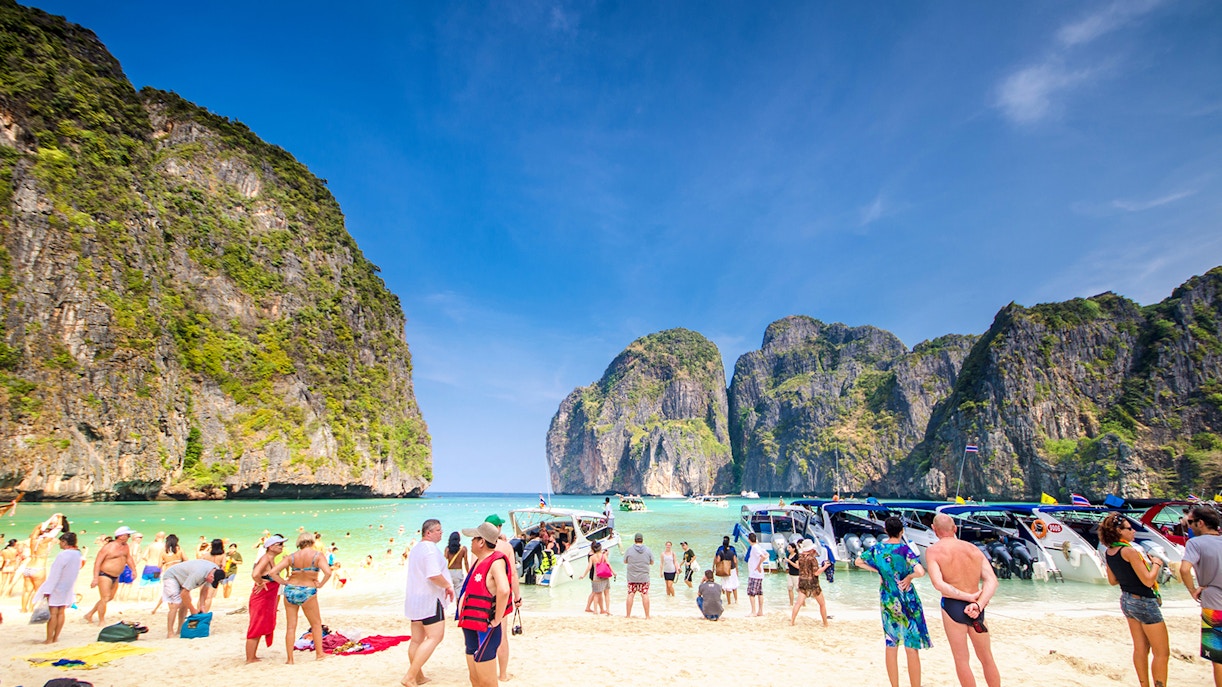 Crowded Maya Bay on weekends