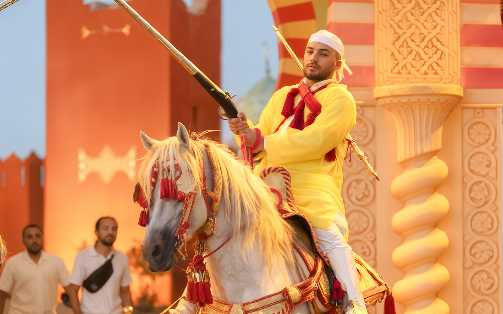 Performer on horseback at Chez Ali Dinner & Fantasia Show, Marrakech.
